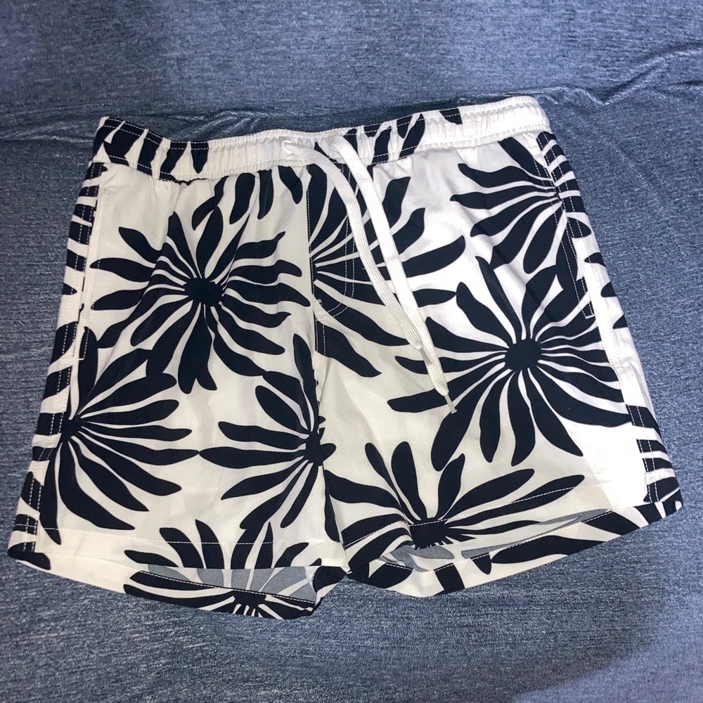 Malibu Black and White Floral Athletic beach Shorts